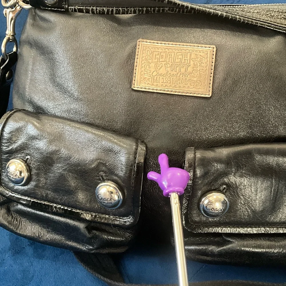 COACH 14561 POPPY BLACK LEATHER & PATENT LEATHER CROSSBODY HANDBAG